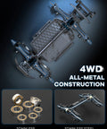 MJX Hyper GO 16207 1 By 16 Scale Brushless RC Buggy underside view, showcasing 4WD all-metal construction and stainless steel components.
