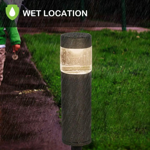 Dope Low Voltage Landscape Lights 3W 120LM LED Round Bollard Light in wet location highlighting its weatherproof feature.