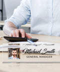 Custom Desk Name Plate With Logo on office desk featuring name and title, Personalized Acrylic Name Plate For Office Desk Decor