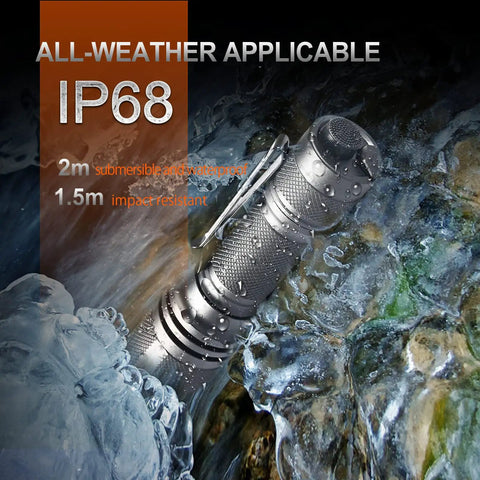 Defender P16 Tactical Flashlight With Dual Tail Switch Boss Level Bright 1800 Lumens 529 Yard Throw USB C Rechargeable IP68 Waterproof on wet surface