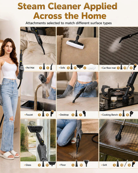 Gevolcm G1 Pro Steam Cleaner With 3 Level Adjustable Handle And 18 Accessories White Portable Handheld Engine for diverse home cleaning.
