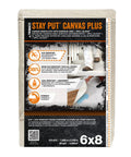 Stay Put Canvas Plus Drop Cloth 6 Ft By 8 Ft Ultra Slip Resistant Backing Leak Resistant in package view