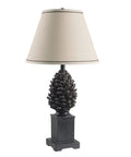 Rustic Pinecone Accent Table Lamp In Aged Bronze Finish, 29 Inch Tall With A 15 Inch Tapered Shade, 3 Way 150 Watt Bulb Or LED Compatible