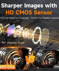 HD CMOS sensor diagram showcasing 90° viewing angle for Ultra Slim 0.24-Inch Two-Way Articulating Borescope With Light, 1920P HD Endoscope Camera.
