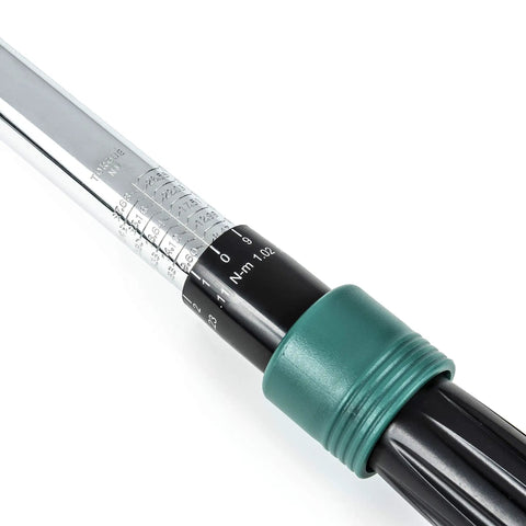 Close-up of Three Eighths Inch Drive Micro Adjusting Torque Wrench Built Tough With 50 To 250 Inch Pounds And 6.0 To 30 Newton Meters