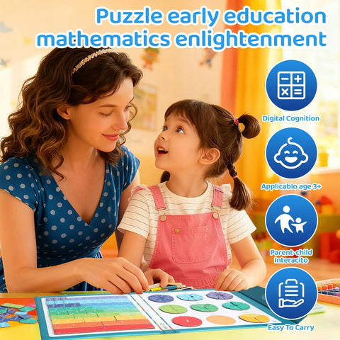 Mother and child using Magnetic Fraction Demonstration Kit For Kids, 51-Piece Set With Fraction Tiles And Circles at a table