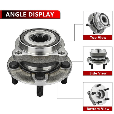 Front Wheel Hub And Bearing Assembly Pair 513303 For Subaru Impreza 2008 2009 2010 2011 2012 2013 2014 Forester 2009 2010 2011 2012 2013 2014 WRX 2013 2014 XV Crosstrek 2013 2014 Replacement Kit Plug And Play Easy Install, top, side, bottom view