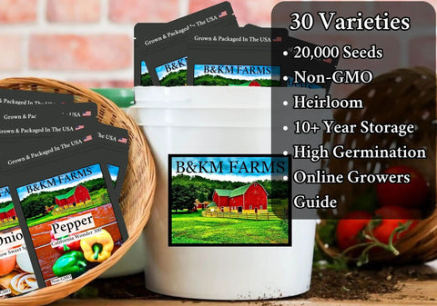 Ultimate Survival Garden Seed Kit With Twenty Thousand Non GMO Heirloom Seeds In Thirty Varieties Five Year Supply Weatherproof Bucket