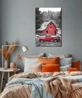 Cozy Rustic Farmhouse Wall Art 24x36 Inch Red Barn Scene With Vintage Red Truck And Sheep, Classic Canvas Print for Bedroom Decor