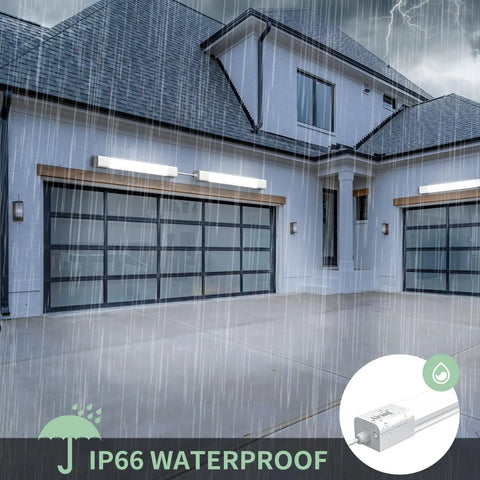 5000K LED Ceiling Light Fixture With Plug In, Linkable 16W Shop Tube Light for outdoor use, IP66 waterproof above garage doors