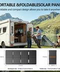 Hella Durable 300W Portable Power Station With 222Wh Battery Capacity No Sweat Solar Generator For Camping Road Trips And Emergency Backup Quick Charge And Ready To Roll Anywhere, shown with foldable solar panel in outdoor setting.