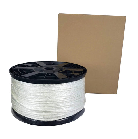 Three Sixteenth Inch Nylon Rope On A 1000 Foot Spool, Solid Braid Utility Cord, white rope on black spool