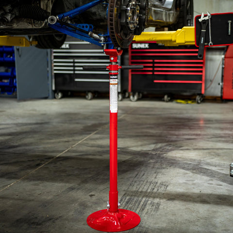 Short Underhoist Support Stand 1500 Lb Capacity Adjustable Height Range For Engine Swap And Suspension Work Fits Two Post Lifts in garage.