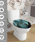 Toilet Seat Elongated for Bathroom featuring a blue marbled design on a white toilet in a modern bathroom setting.
