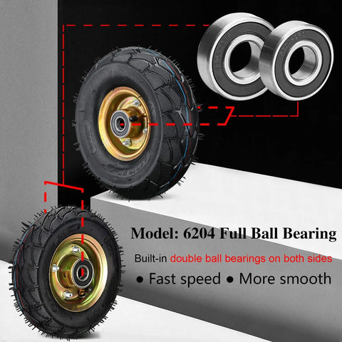 Heavy Duty Pneumatic Rubber Castor Wheel Set Of Four With Two Swivel And Two Directional Casters For Industrial Carts Rock Solid Silent Cruising Shock Absorbing 8 Or 10 Inch No Fuss Setup featuring 6204 full ball bearing model and thick rubber tire.