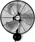 Front view of High Velocity Oscillating Metal Wall Mount Fan With 3 Speeds 20 Inch Black Corded Electric Air Cooler