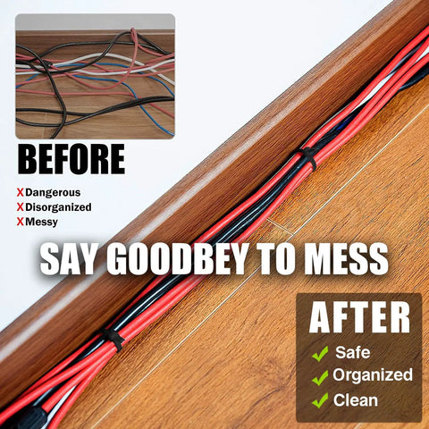 Before and after image with cables organized using Heavy Duty Zip Ties Kit 800 Pack Assorted Sizes Nylon Cable Ties