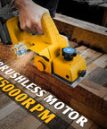Knock Out Woodwork Projects With This Portable Cordless Handheld Planer Featuring A Beast Mode Brushless Motor And Lightning Fast Shaving Head For Zero Sweat Diy Finishing Work, shown in action on wood.