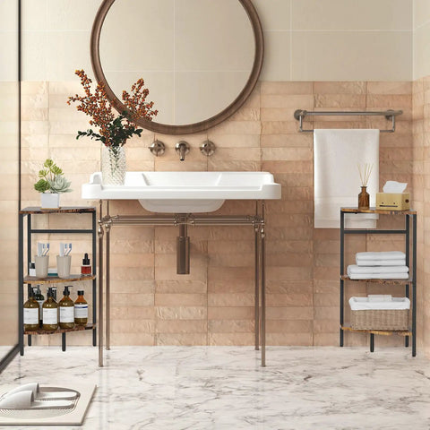 Kick Clutter To The Curb With This Slick Two Piece Under Vanity Corner Shelf For Legit Bathroom Pedestal Sink Storage And Kitchen Organization That Keeps Toiletries Tidy While Maximizing Tight Spaces Easily