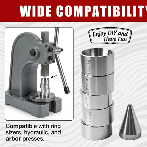 17 Degree Folding Die Set For Ring Sizers And Hydraulic Presses Pro Grade Beefy 5 Piece Stainless Steel Coin Ring Reduction Die Kit Shown