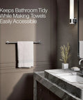 Purist 24 Inch Towel Bar Polished Chrome For A Sleek Bathroom Upgrade with a towel hanging in a modern bathroom setup.