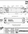 Double Acting Hydraulic Cylinder For Agriculture With Tie Rod Construction, 2500 PSI Rating, Three Inch Bore, Eight Inch Stroke, Half Inch NPT Ports, Retracted 20.25 Inches, Extended 28.25 Inches, 17,670 Lb Load Capacity, Heavy Duty diagram