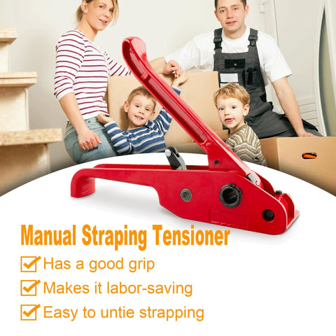 Heavy Duty Poly Strap Tensioner And Cutter Manual Banding Tool fits half to three quarter inch polyester strap in use.