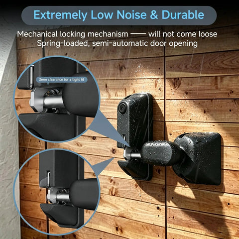 Heavy Duty One Hand Spring Pop Gate Latch With Self Locking Design For Wood And Vinyl Fences Rustproof Weatherproof image showing locking mechanism and tight fit.