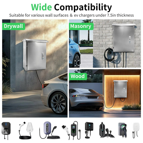 Tough As Nails Stainless Steel EV Charger Lock Box With Keyed Secure Cover on drywall, masonry, and wood surfaces.