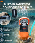 Beefy Submersible Sump Pump With Tethered Float Switch One Quarter Horsepower Utility Water Pump Copper Motor in use underwater