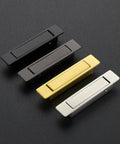 Assorted matte black flush mount pocket door pull handles shown in multiple finishes, featuring self-retracting mechanism and rust-resistant material.