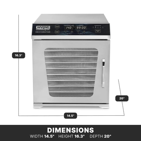 Built Tough Workhorse Commercial Food Dehydrator With Ten Mesh Trays Supplying Fourteen Square Feet Of Drying Space and touchscreen controls.