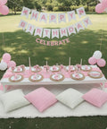 Extra Large Boho Picnic Blanket Set With Pink Table Runner 91 By 71 Inches Includes Six Pillow Covers And Six Napkins outdoors