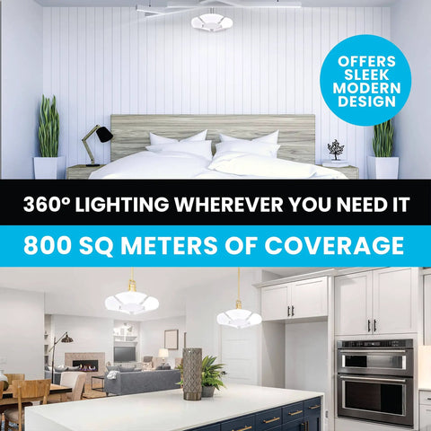 Hex Bulb 144 LED E26 Garage Light Six Panel Deformable Shop Ceiling Light installed in modern bedroom and kitchen