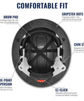 Interior view of a full brim safety hard hat with six-point ratchet suspension, brow pad, EZ Click adjustment, matte black