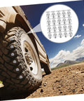 Gonna Crush Ice With 50 Piece Winter Tire Snow Studs Tungsten Spike Screws installed on a truck tire for improved traction.