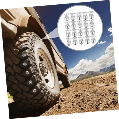Gonna Crush Ice With 50 Piece Winter Tire Snow Studs Tungsten Spike Screws installed on a truck tire for improved traction.