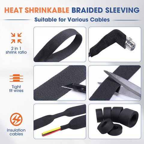 Image showing Tough As Nails Braided Heat Shrink Wiring Loom Sleeve For High Temp Protection in use and as cut pieces