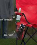 Portable Camping Chair With Built In Four Can Cooler, Cushioned Seat And Back, Handy Side Pockets And Cup Holder, Carry Bag Included