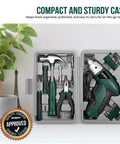 Straight Up 3.6V USB Rechargeable Electric Screwdriver Cordless Automatic Driver Lightweight DIY Workhorse Built For No Sweat Home Repairs And Quick Furniture Assembly In Green in compact, sturdy tool case with other hand tools.