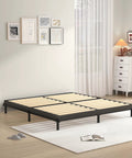 Heavy Duty 2 Inch Queen Box Spring With Rounded Corners And Ironclad Steel Base featuring premium wood slats in a modern bedroom setup.