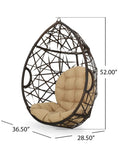 Indoor Outdoor Teardrop Wicker Hanging Chair For Patio And Deck, Multi Brown Tan Teardrop Basket Swing, Stand Not Included, Requires Professional Installation, Not For Children Under 12 shown with dimensions.
