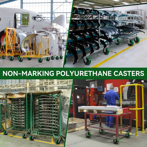Heavy Duty Caster Wheel Set Of 4 6 Inch By 2 Inch Polyurethane Industrial Casters with 2 Brakes and 2 Swivel used in factories