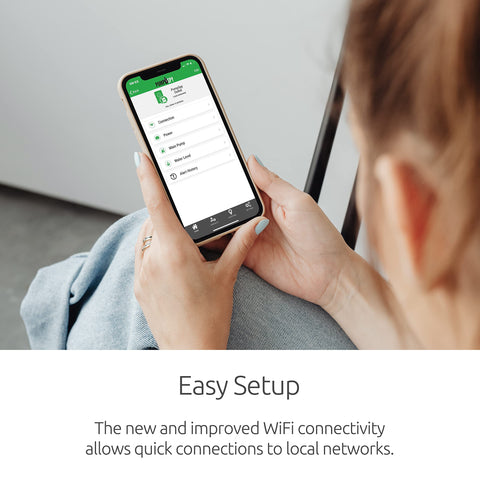 Person using iOS app on phone for WiFi Sump Pump Smart Outlet 2 Point 0 With 24 7 Remote Monitoring And Alerts Basement Flood Monitoring On Your Phone iOS And Android App Stay Informed From Anywhere