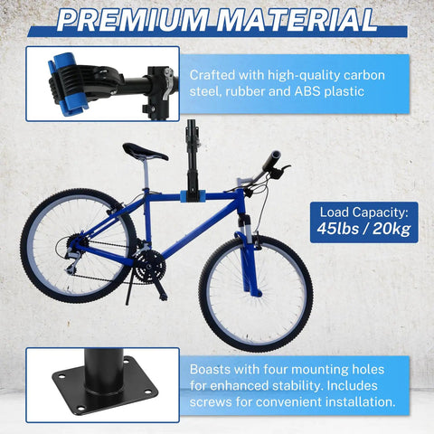 Height Adjustable Bike Repair Stand For Bench Mount with blue bike, carbon steel, ABS plastic, 45lbs load capacity, anti slip clip