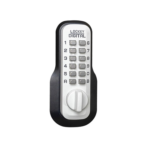 Keyless Mechanical Push Button Deadbolt Door Lock In White With Easy Programmable Code No Key Needed And Includes Free Mounting Plate Plus Lifetime Warranty front view