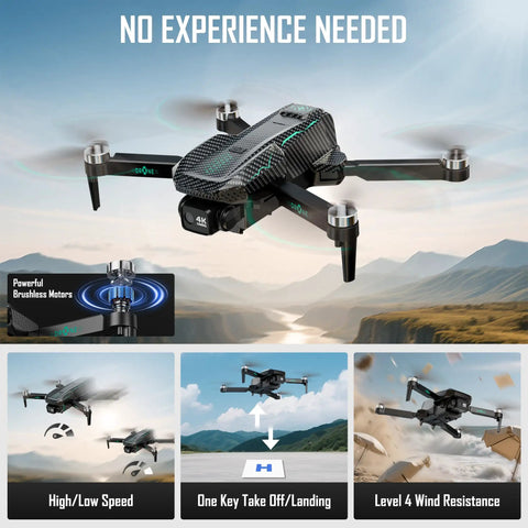 Foldable Drone With 4K Camera For Adults And Beginners, FPV RC Quadcopter in flight, showcasing brushless motors and GPS follow.