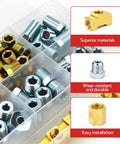 Premium 104 Piece Brake Line Fitting Kit Covers 3/16 And Quarter Inch Tubing With Corrosion Resistant Brass Nuts Unions And Tees For Quick Car Fixes in organizer box