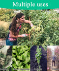 Woman using All Steel Hardened Hollow Garden Hoe For Tough Weeding And Edging in garden for weeding and vegetable planting.