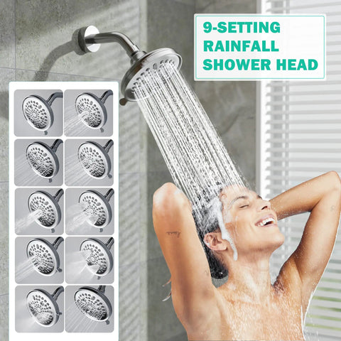 Tub And Shower Faucet Set With Rain Shower Head Chrome Tub Spout Single Handle Trim Kit Valve Included High Pressure Rain Shower